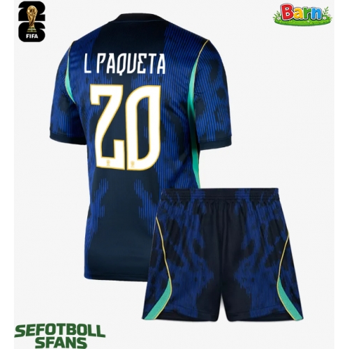 Brasilien Lucas Paqueta #20 Bortaställ Barn VM 2026 Kortärmad (+ Korta byxor) Brasilien Lucas Paqueta #20 Bortaställ Barn VM 2026 Kortärmad (+ Korta byxor)